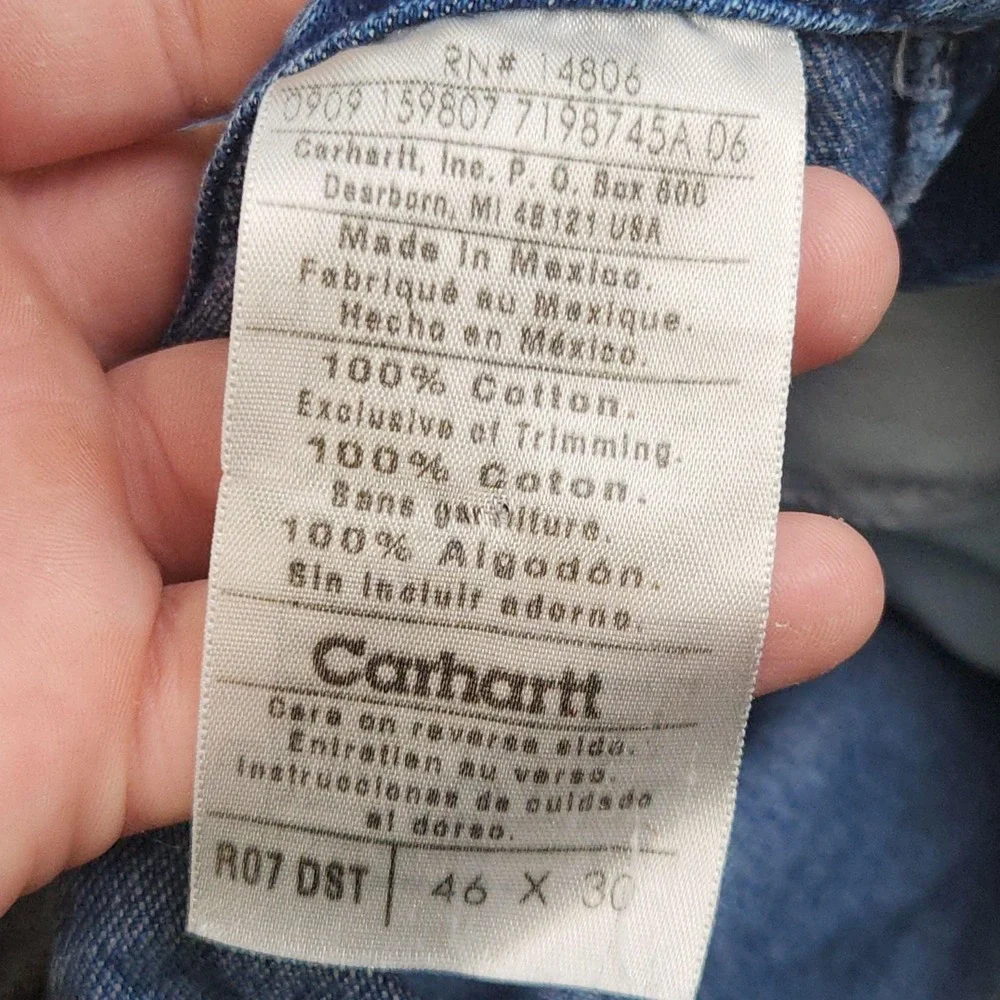 Carhartt Overalls Mens 46x30 Blue Denim Bib Workwear Utility Pockets Carpenter